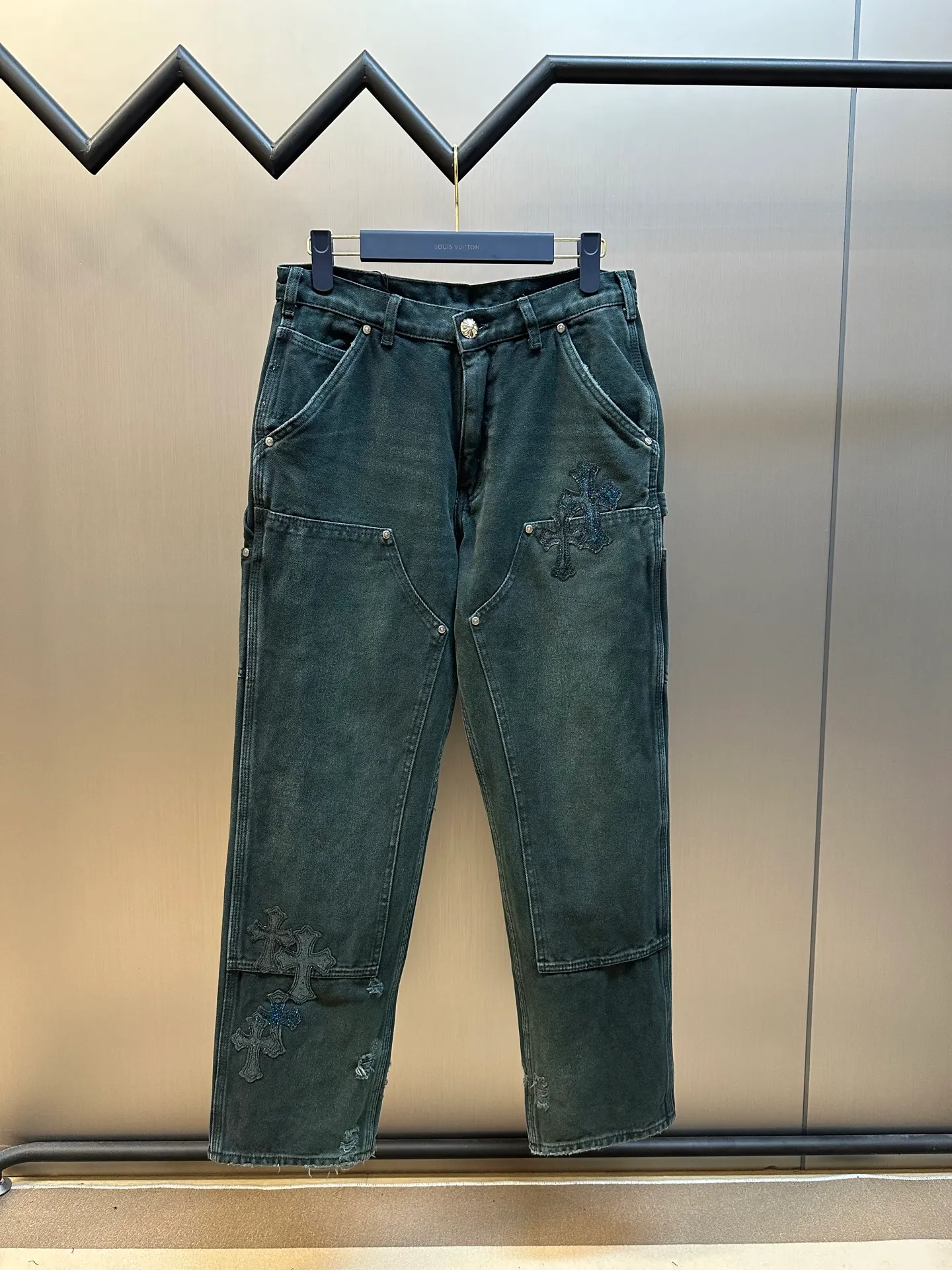 🅿️590 Crow Heart Cross Starry Sky Pastel Leather Jeans size: 31.32.33.34